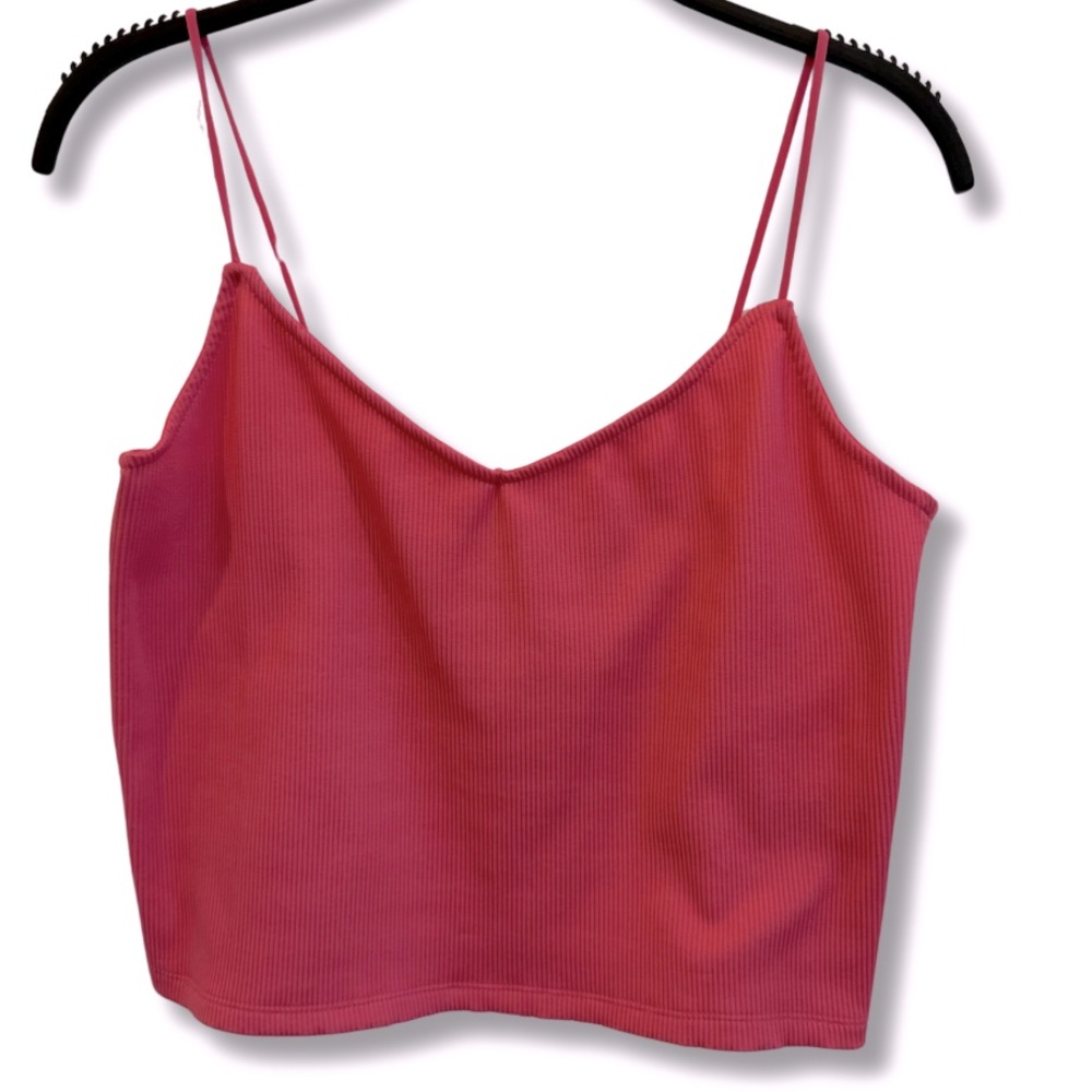 DEFROST Ribbed Pink Tank Spaghetti Strap Short Festival Layering Transitional